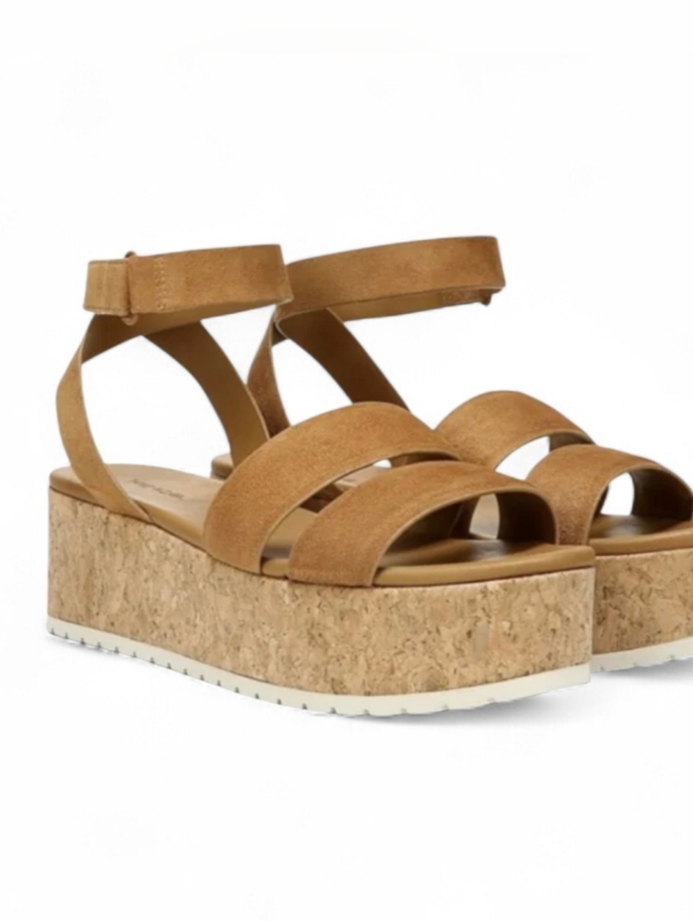 Vince Jet Cork Tan Suede Platform Sandals Ankle Strap Womens Size 9 Quiet Luxury